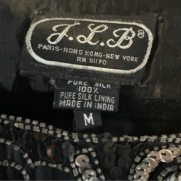 VTG Elegant Black Silver Sequin Top 100% Pure Silk Fancy Party Sparkle Granny - Picture 5 of 11